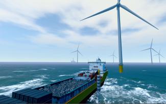 CGI of reef cubes transported for deployment at a offshore wind farm site