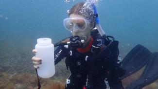 eDNA_frontiers_Researcher_underwater_environment_Collecting_Sample